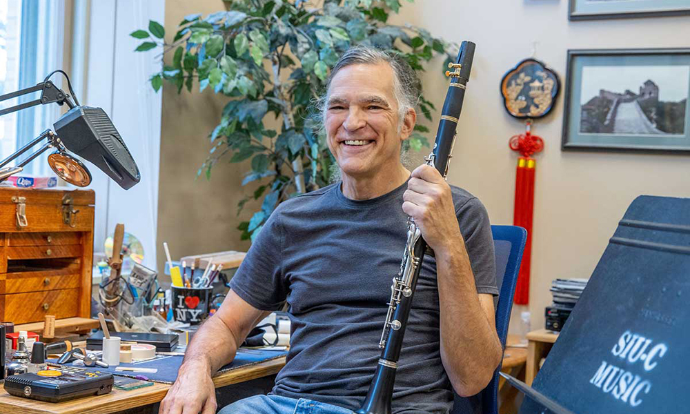 SIU School of Music’s Eric P. Mandat shows off his clarinet.